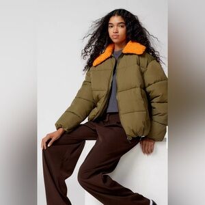 UO Duckie Faux Shearling Collar Puffer Jacket